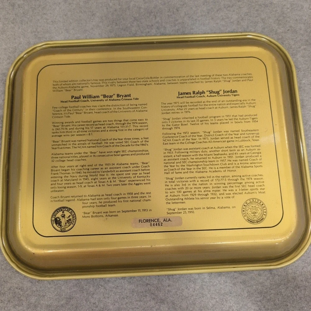 Vintage 1975 Alabama Auburn Iron Bowl Coca-Cola Tray Bear Bryant Shug Jordan - Picture 3 of 6